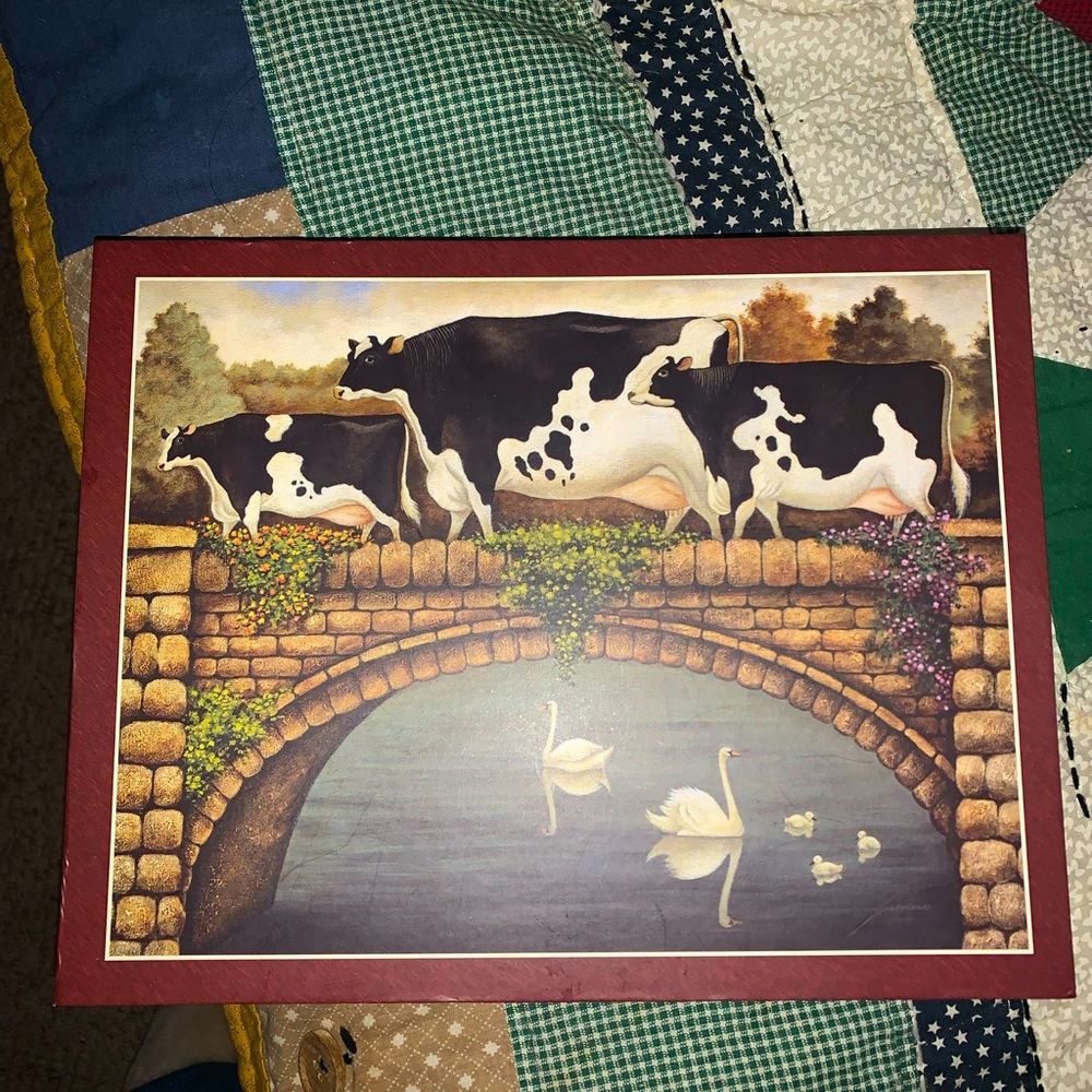 Over the Bridge Cows 500 piece complete puzzle. Precision cut. 18 x 24 finished